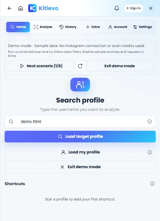 Kitlevo profile search screen