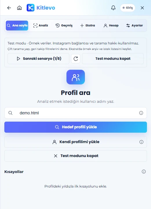 Kitlevo profil arama ekranı