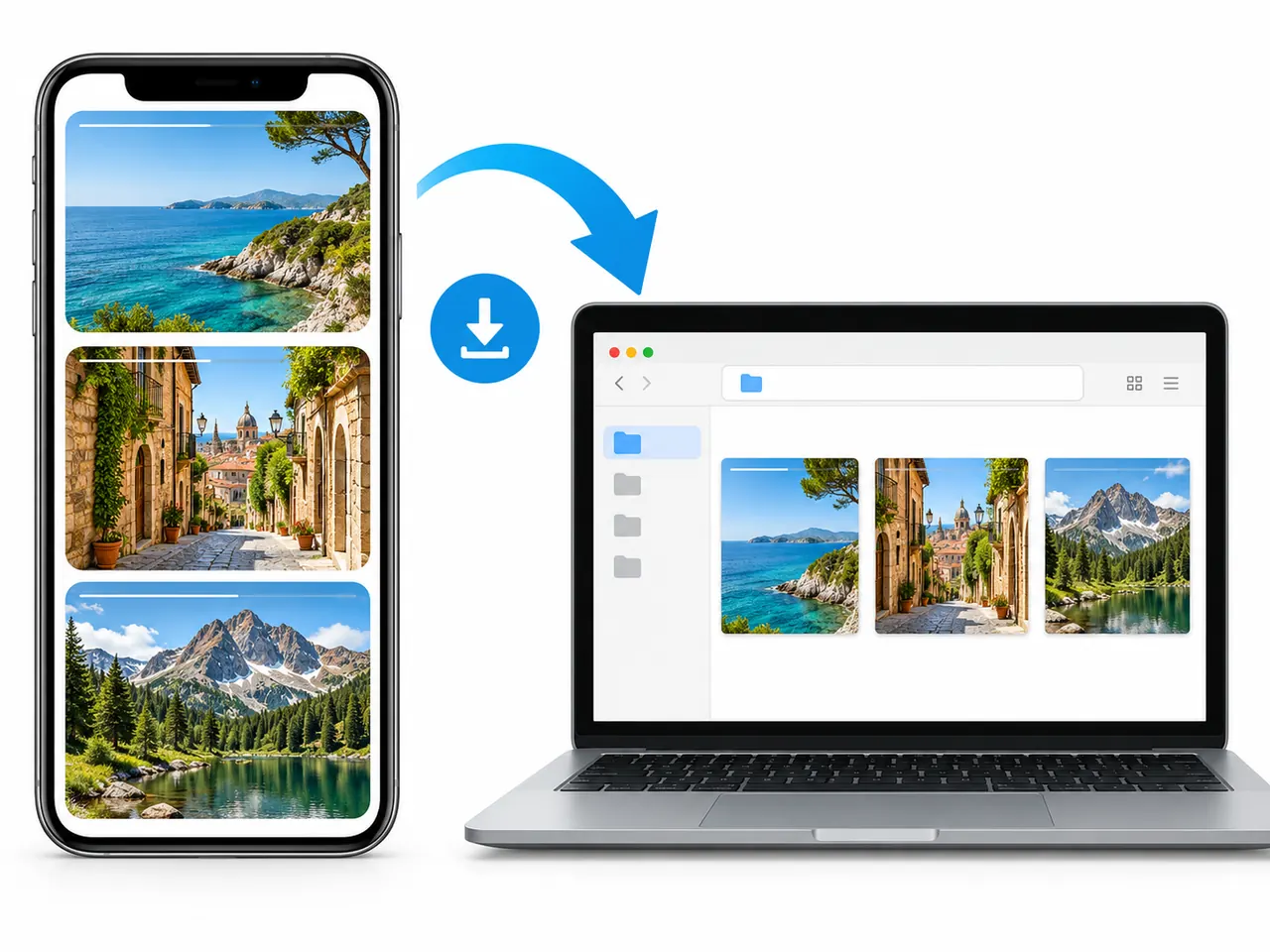 Illustrated highlight collection with photo and video files organized for saving